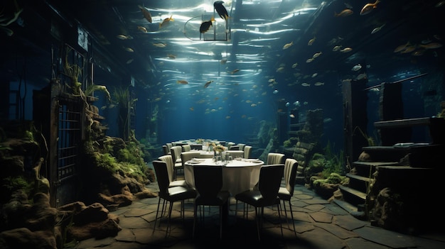 Foto restaurante afundado debaixo da superfície do oceano