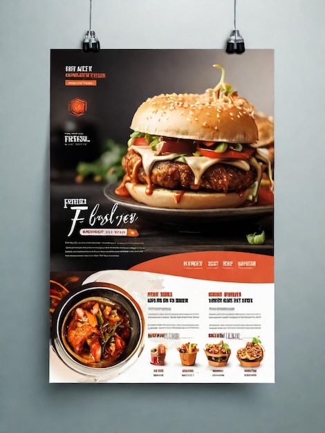 Foto restaurante com desconto em comida burger flyer design menu de hoje cobra anúncio de refeição chinesa template delicious fast food pizza poster