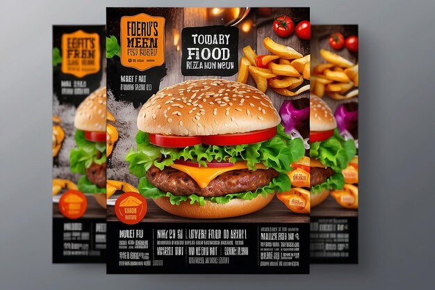 Restaurante comida deliciosa design de panfletos menu de hoje comida chinesa coberta de hambúrguer brochura de fast food