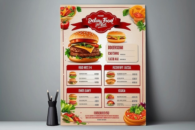 Restaurante Comida deliciosa Diseño de folletos Menú de hoy Comida china Cubierta de hamburguesa folleto de comida rápida