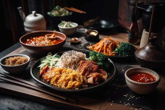 Restaurante de comida rápida asiática con platos a base de fideos y arroz