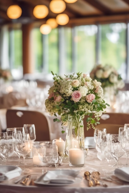 Restaurante decorado para casamento Generative AI