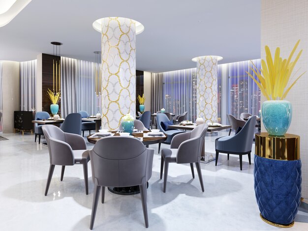 Restaurante e área lounge em um hotel moderno. renderização 3d