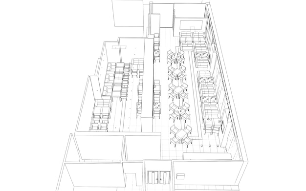 restaurante ilustração 3D esboço esboço