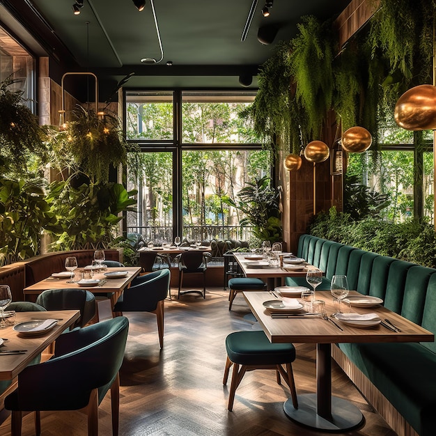 restaurante interior con plantas