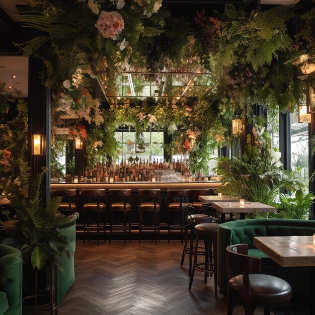 restaurante interior con plantas