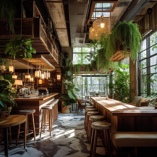 restaurante interior con plantas