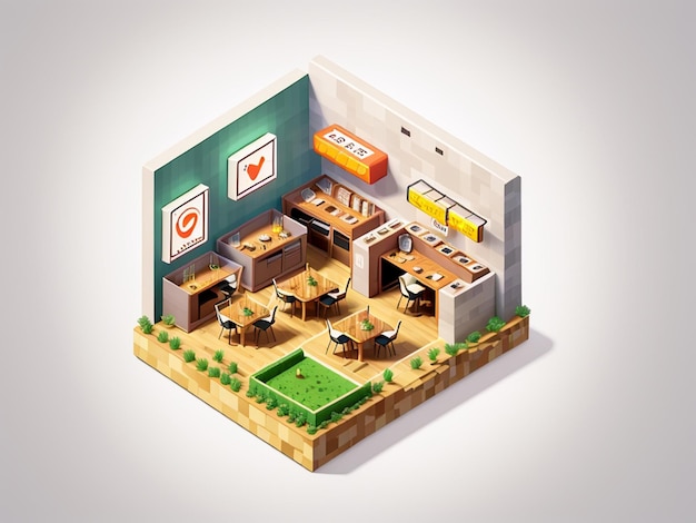 Foto restaurante moderno vectorial gratuito con perspectiva isométrica