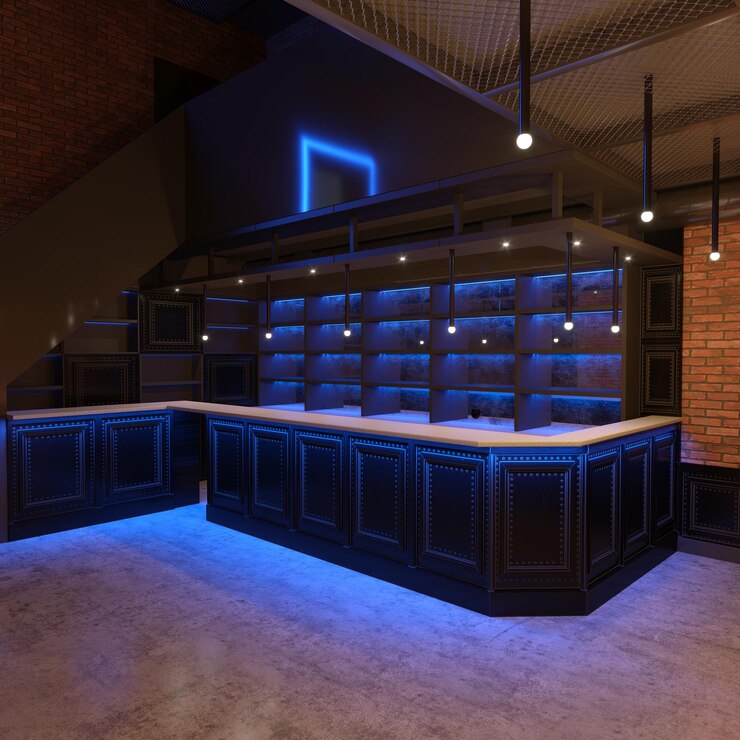 Foto restaurante, visualización de interiores, ilustración 3d