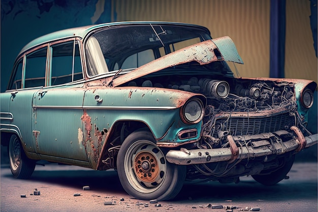 Restaurierung und Reparatur eines nach einem Autounfall kaputten Autos