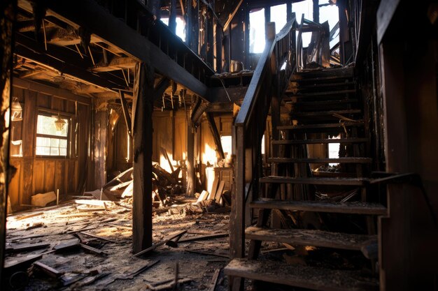 Restos de una casa de madera tras el incendio