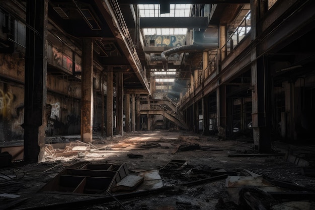 Restos de una poderosa planta industrial ahora completamente rota y abandonada