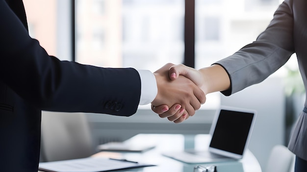 Resultado positivo Hombre y mujer dándose la mano en la oficina