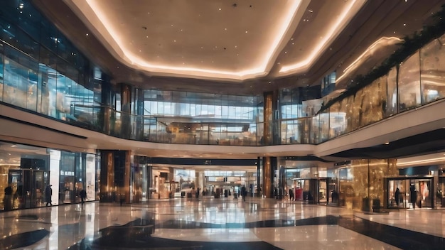 Resuma la foto borrosa de la alameda de compras de lujo moderna con el fondo del bokeh