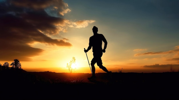 resumen de un atleta al atardecer caminatas en nórdico caminatas en la naturaleza recreación activa de las personas mayores