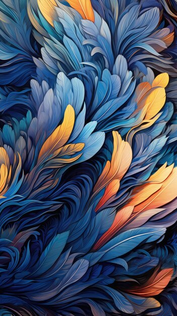 Resumen Blue Feather Wallart Mockup IA generativa