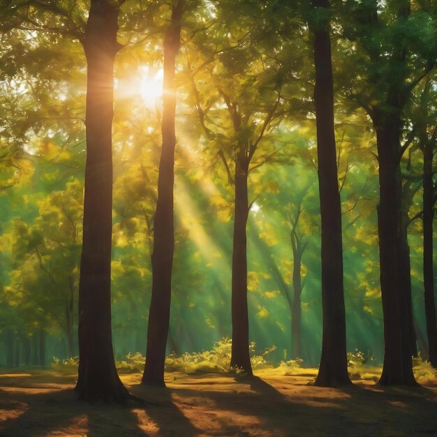 Resumen bokeh desenfoque de fondo de naturaleza de árbol con luz solar en verano