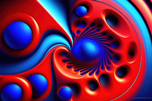 Resumen colorido azul y rojo formas ardientes Arte fractal digital Representación 3d