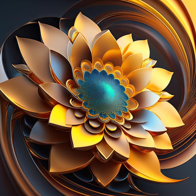 Resumen colorido oro fractal flor fantasía fondo claro arte generativo representación 3d