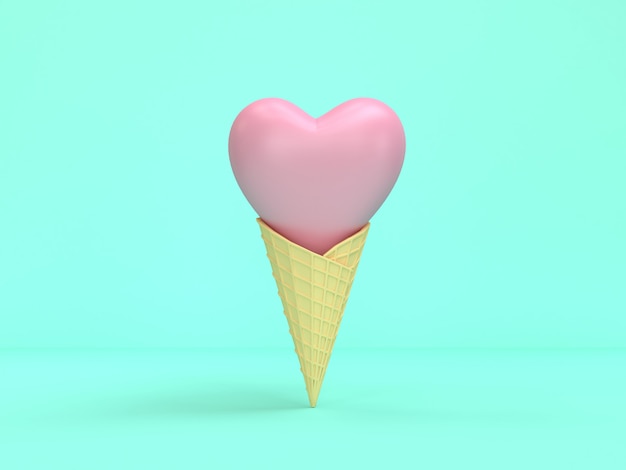 Resumen cono de helado rosa corazón mínimo verde representación 3d