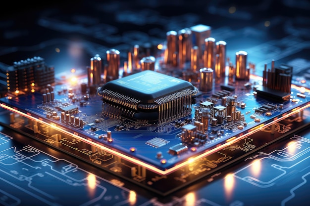 Resumen CPU o GPU con placa de circuito primer plano IA generativa