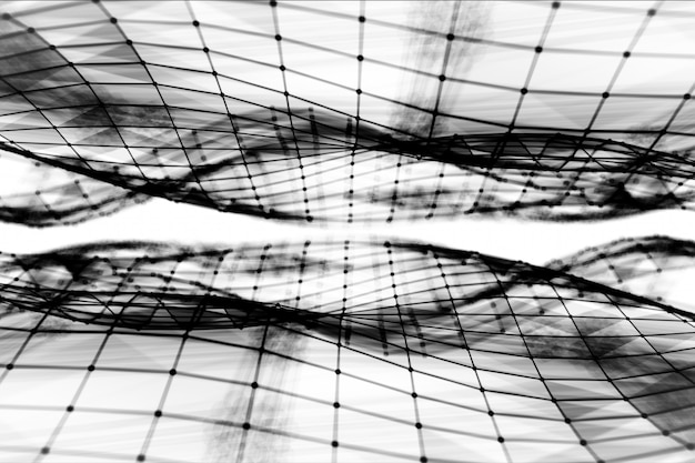 Foto resumen espacio poligonal bajo poli blanco y negro de fondo con puntos y líneas de conexión. estructura de conexión. fondo futurista de hud. ilustración 3d