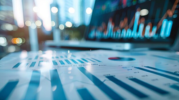 Un resumen de las estadísticas del concepto empresarial Un gráfico financiero Un plan financiero Un análisis de datos Una estrategia de gestión