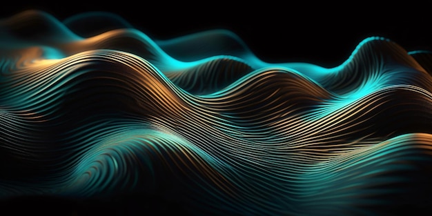 Resumen fluido 3d renderizado onda curva en movimiento neón iridiscente holográfico fondo oscuro Gradiente