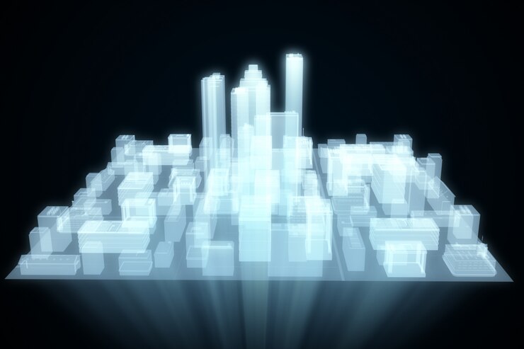 Foto resumen futurista ciudad holograma
