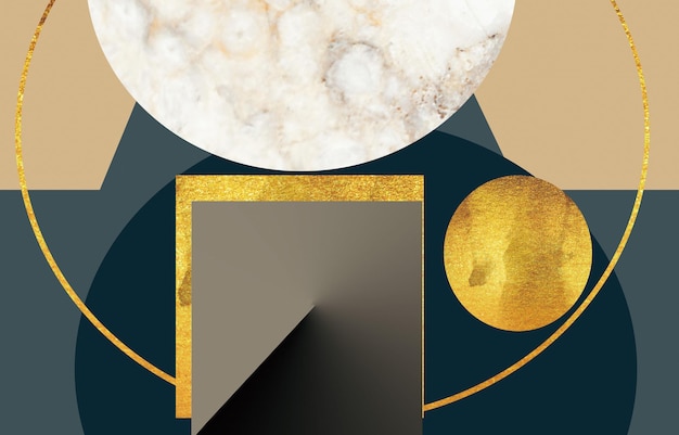 Resumen, geometría, oro. El fondo naranja. Frescos, colgar un cuadro, la moda del arte moderno.