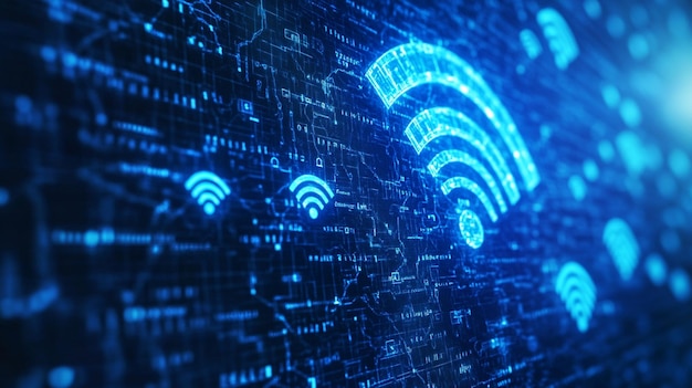 Resumen Interfaz digital azul con iconos y enlaces WIFI Fondo de tecnología moderna para sitios web
