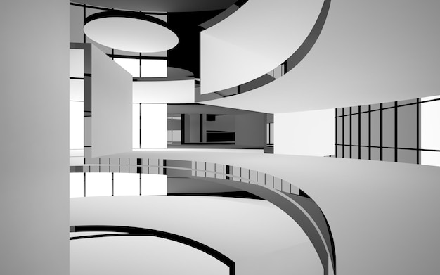 Foto resumen interior arquitectónico liso blanco y negro brillante de una casa minimalista con ventana grande