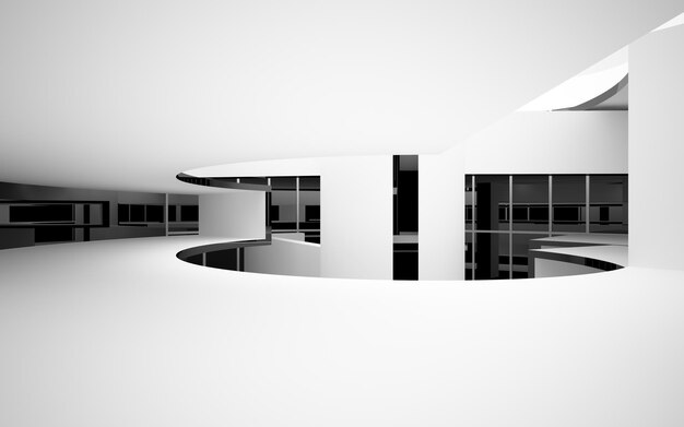 Resumen interior arquitectónico liso blanco y negro brillante de una casa minimalista con ventana grande