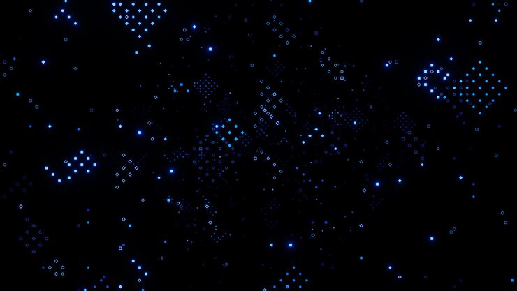 Resumen Luces azules símbolos brillantes EfectoInformación de big data futuristaModelo e ilustración 3D