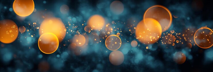 Foto resumen luces bokeh brillantes fondo de colores naranja y azul festivos con chispas