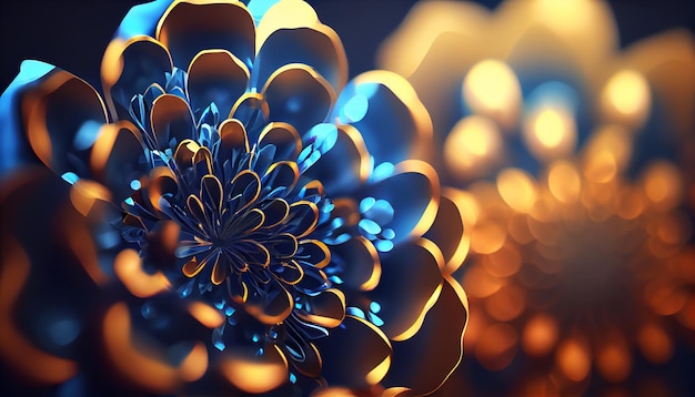 Resumen lujo hermosa flor de cristal azul oro IA generativa