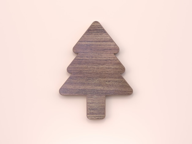 Resumen de madera árbol de navidad icono mínimo fondo blanco render 3d