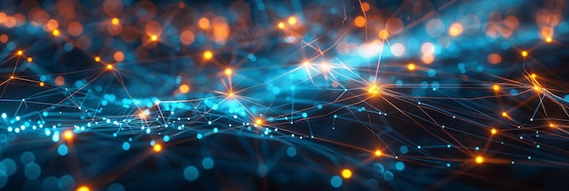 Resumen de los nodos y conexiones de datos digitales conectados que parpadean