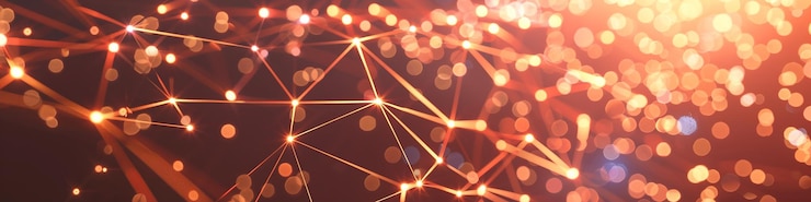 Foto resumen de los nodos y conexiones de datos digitales conectados que parpadean