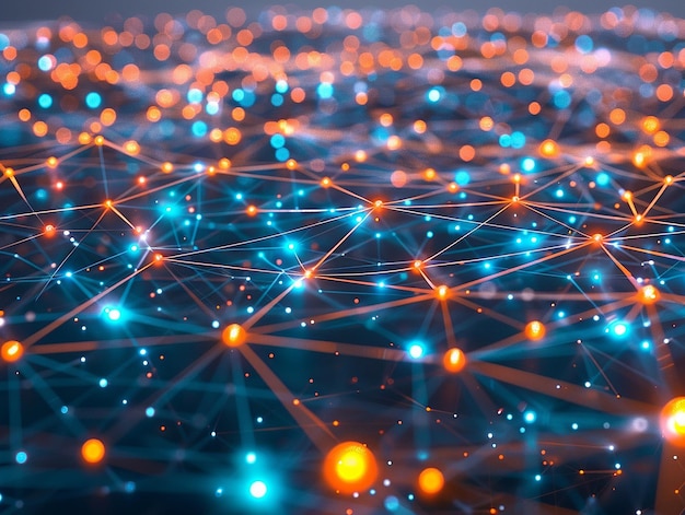 Resumen de los nodos y conexiones de datos digitales conectados que parpadean