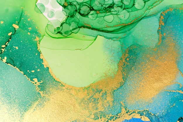 Resumen océano espuma impresión acuarela azul verde y verde textura con brillo dorado
