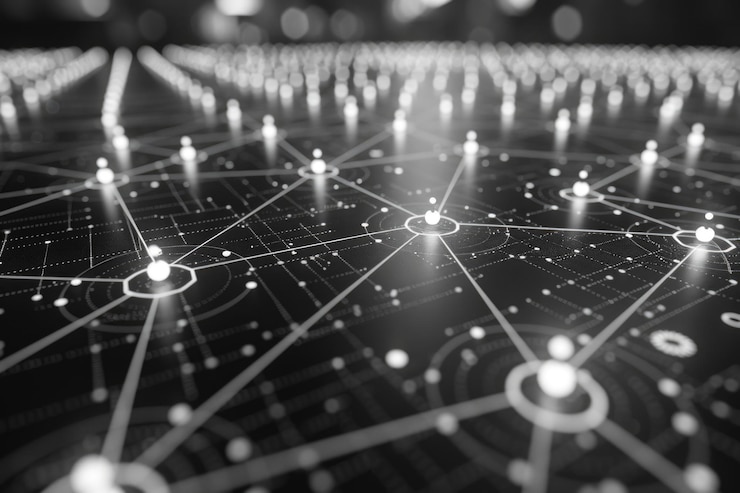 Foto resumen de la red tecnológica puntos y líneas interconectados que crean un fondo digital futurista