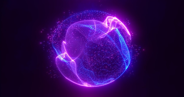 Resumen redondo azul a púrpura esfera luz brillante que brilla intensamente de rayos de energía y ondas mágicas