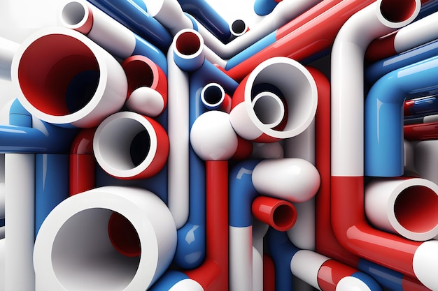 Resumen sistema de tuberías azul rojo y blanco sobre fondo blanco arte generado por red neuronal