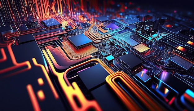 Resumen tecnología fondo circuito CPU placa base ilustración digital telón de fondo generativo ai