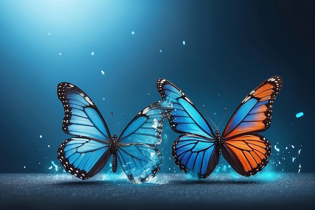 Resumen Transformación digital empresarial innovadora de la evolución del ciclo de vida de las mariposas Fondo azul