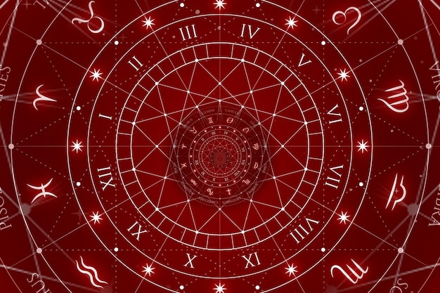 Foto resumo antigo fundo conceitual sobre misticismo, astrologia, fantasia - vermelho