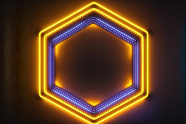 Resumo da forma de hexágono neon isolada no fundo no centro das atenções