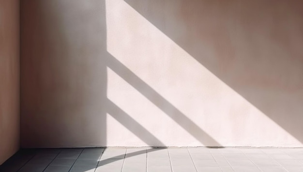 Resumo da sobreposição de sombra natural na maquete de fundo de design de interiores de quarto moderno e exibição para apresentação generativa ai
