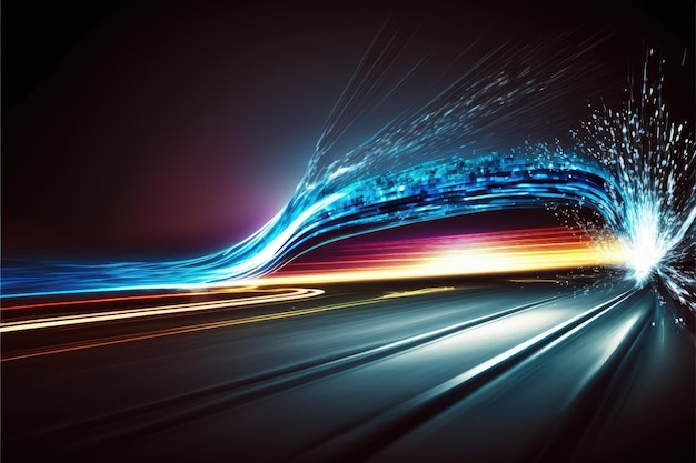 Resumo das corridas de carros de alta velocidade da luz traseira multicolorida no conceito de raia